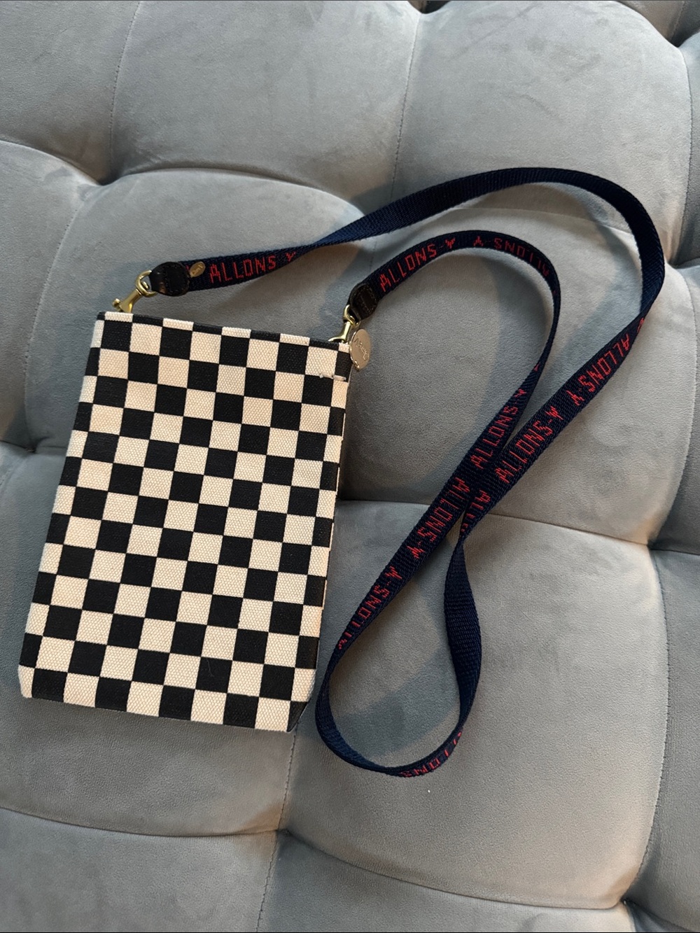 Clare V Black & Cream Checkered Canvas Poche with Pocket